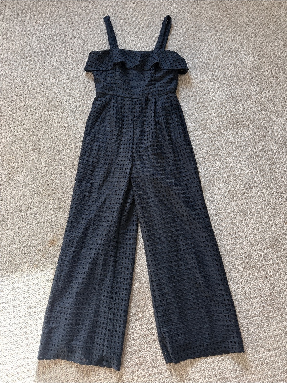 ANTONIO MELANI Black Eyelet Wide-Leg Jumpsuit with Ruffle Bodice